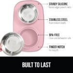 GORILLA GRIP Feeding Mat Set, Patent Pending 100% Waterproof BPA Free Silicone, Stainless Steel Cat and Dog Bowls, Slip Resistant, High Edges Catch Water, Food, US Designed Pet Accessories, 2 Cup Pink - Image 2