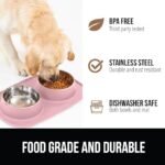 GORILLA GRIP Feeding Mat Set, Patent Pending 100% Waterproof BPA Free Silicone, Stainless Steel Cat and Dog Bowls, Slip Resistant, High Edges Catch Water, Food, US Designed Pet Accessories, 2 Cup Pink - Image 4