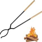 Heavy Duty Firewood Tongs – 42″ Large Fireplace Tongs Log Grabber with Scissor Shape Serrated, Portable Expandable Fire Pit Tongs for Outdoor Fire Pit, Indoor Fireplaces, Campfires, Bonfires