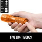 GORILLA GRIP Powerful LED Tactical Flashlight, 750 FT High Lumens 5 Adjustable Modes, Water Resistant, Ultra Bright Zoom Flashlights, Small Mini Flash Light, Camping, Night Dog Walking, Orange - Image 4