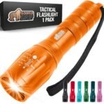 GORILLA GRIP Powerful LED Tactical Flashlight, 750 FT High Lumens 5 Adjustable Modes, Water Resistant, Ultra Bright Zoom Flashlights, Small Mini Flash Light, Camping, Night Dog Walking, Orange