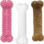 Nylabone Puppy Chew Toys & Natural Treat Triple Pack, Puppy Enrichment Teething Toys, Pink, Chicken & Bacon Flavor, Small Dogs – Up to 25 Ibs, 3 Pack