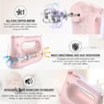 Electric Hand Mixer with Stainless Steel Whisk, Dough Hook Attachment and Storage Bag, Handheld Mixer for Baking Cakes, Eggs, Cream Food Mixers. Turbo Boost /5 Speed Kitchen Blender PINK - Image 3