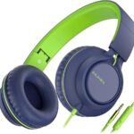 AILIHEN C8 Headphones Wired, On-Ear Headphones with Microphone and Volume Control, Corded 3.5mm Headset for Boys Girl School Smartphones Chromebook Laptop Computer Tablets Airplane Travel (Blue Green)