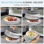 10 Inch Microwave Food Cover & Collapsible Silicone Mat – Splatter Guard, Plate Holder & Kitchen Colander for Meal Prep, Charcoal - Image 3