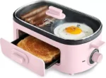 GreenLife 3-in-1 Breakfast Maker Station, Healthy Ceramic Nonstick Dual Griddles for Eggs Meat Sausage Bacon Pancakes and Breakfast Sandwiches, 2 Slic